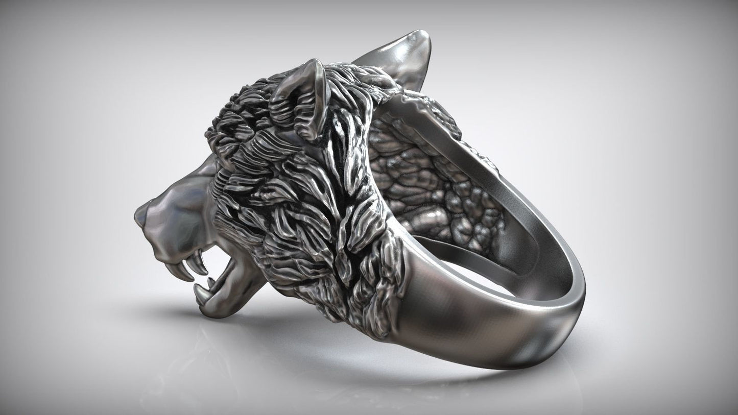 wolf ring sculpture design silver 18 kt gold unisex man gift animalier made in italy birthday sport party boy forest