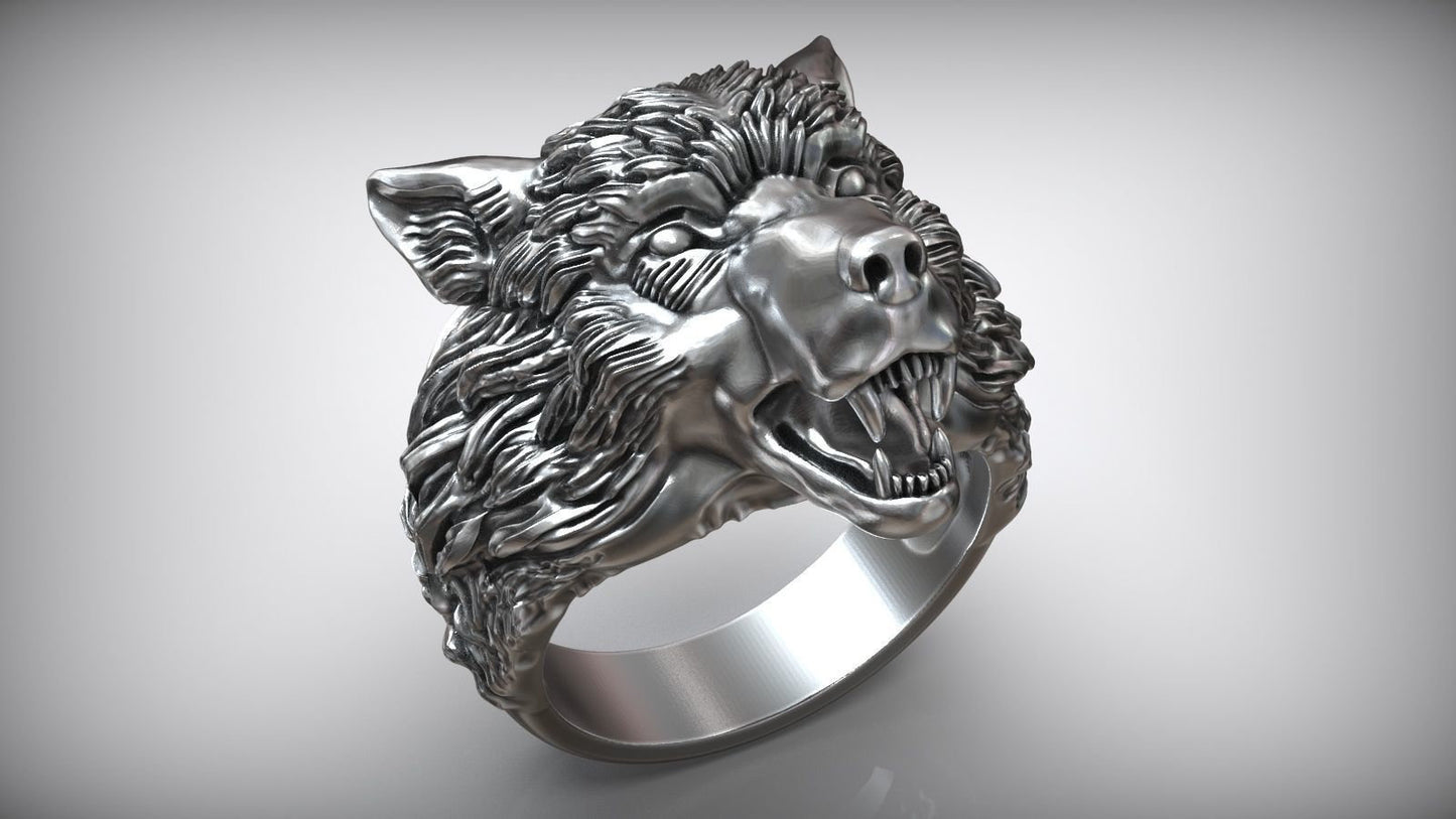 wolf ring sculpture design silver 18 kt gold unisex man gift animalier made in italy birthday sport party boy forest