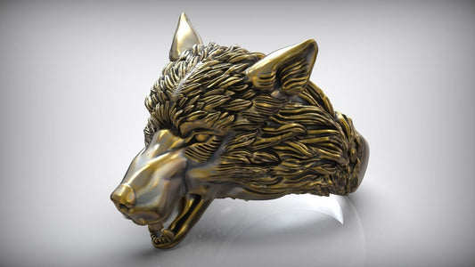 wolf ring sculpture design silver 18 kt gold unisex man gift animalier made in italy birthday sport party boy forest