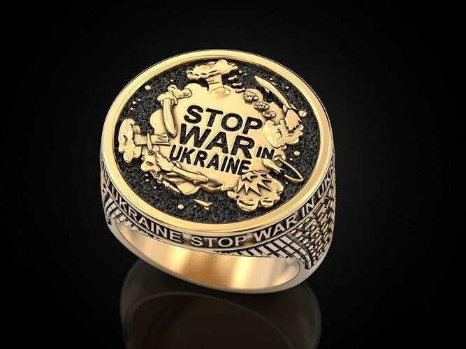 18kt gold silver sculpture ring symbol of peace stop the war in ukraine unisex gift for men and women made in Italy precious solid