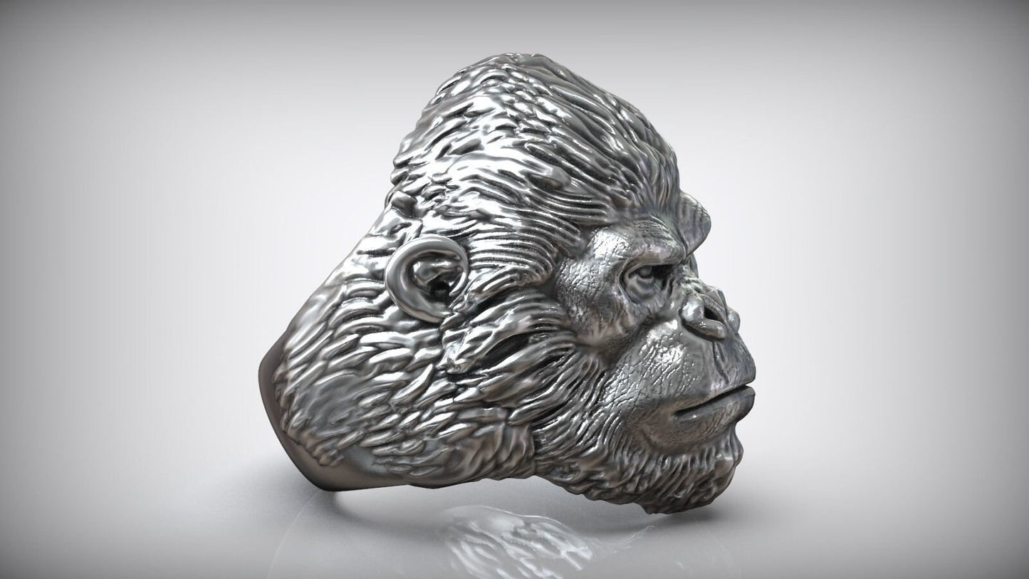 ring gorilla kong sculpture silver 18kt gold design made in Italy gift for men unisex birthday anniversary jewel