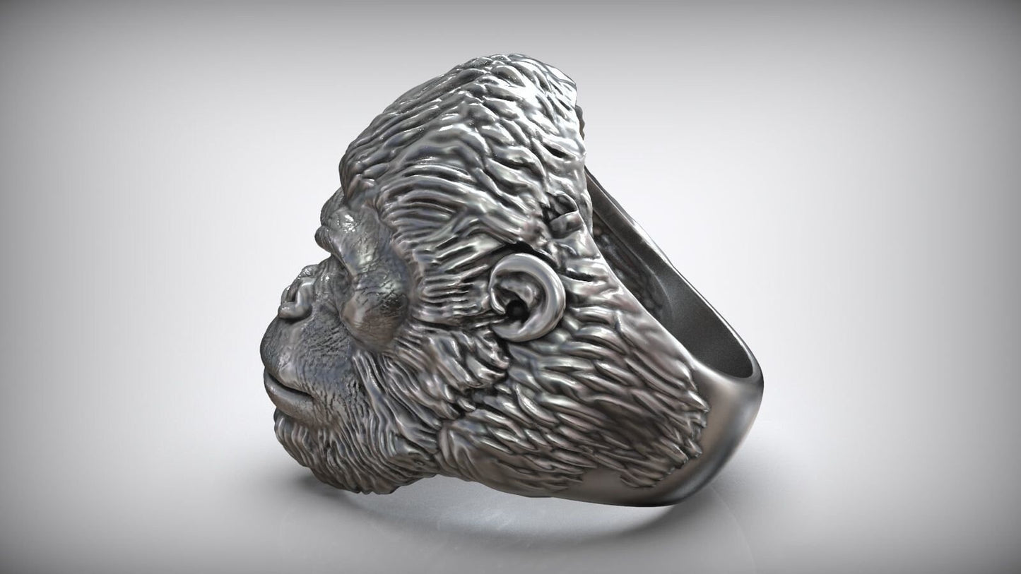 ring gorilla kong sculpture silver 18kt gold design made in Italy gift for men unisex birthday anniversary jewel