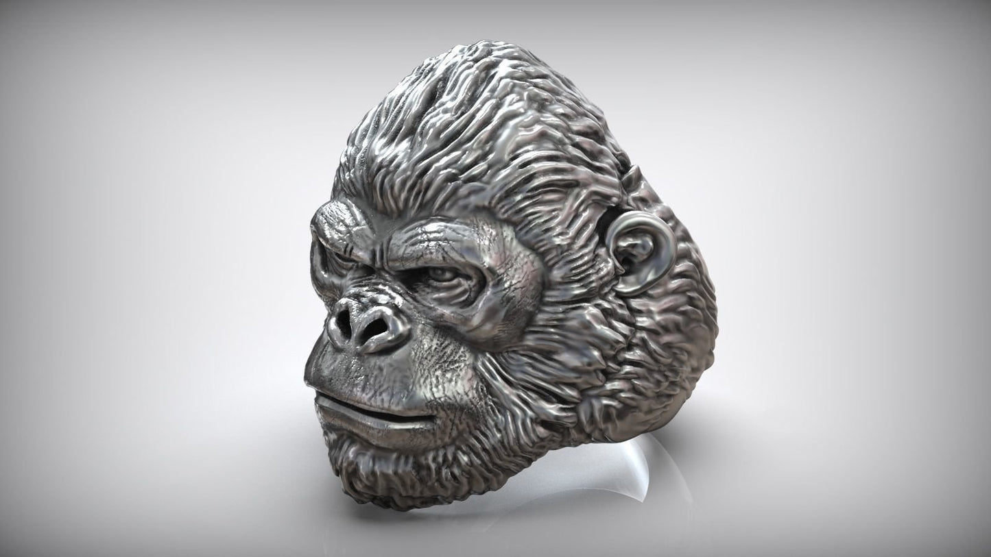 ring gorilla kong sculpture silver 18kt gold design made in Italy gift for men unisex birthday anniversary jewel