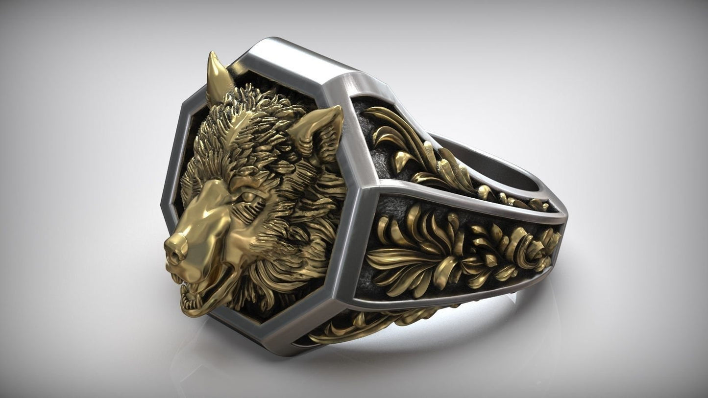 wolf seal ring modern 18 kt gold silver sculpture made in italy nature sport precious man unisex animalier gift handmade