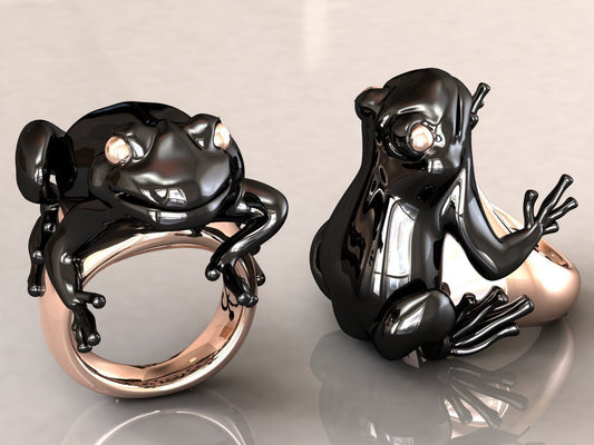 big frog animal ring silver 18kt gold black black precious gift woman girl city party made in italy unisex birthday mom girl