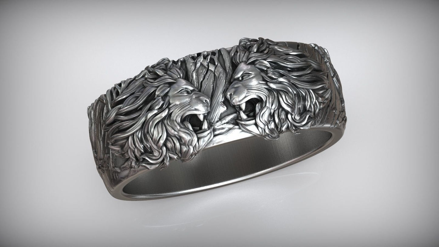 ring 2 lions sculpture man unisex silver 18kt gold birthday gift fashion sport made in Italy precious fashion style