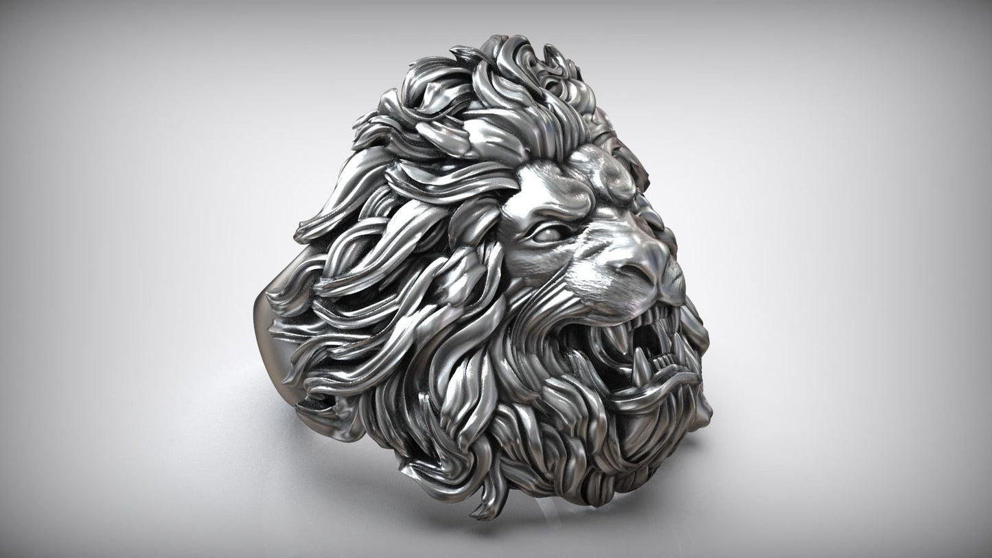 lion ring savannah safari silver 18kt gold design sculpture made in italy unisex man sport hunting birthday anniversary gift