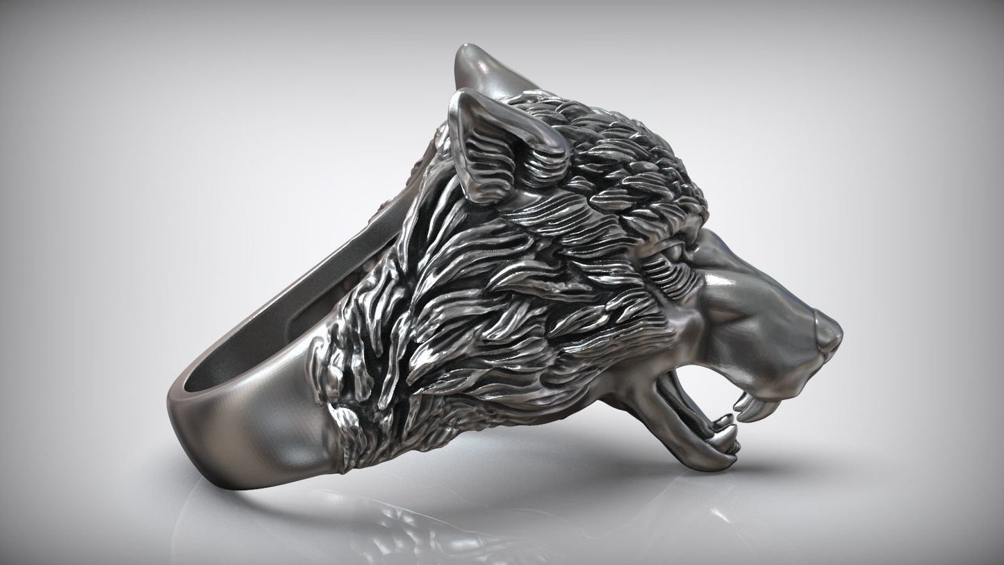 wolf ring sculpture design silver 18 kt gold unisex man gift animalier made in italy birthday sport party boy forest