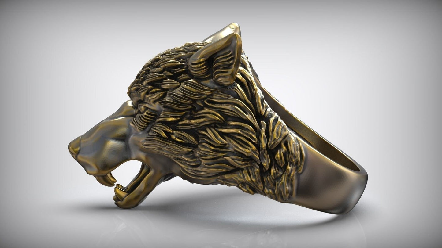 wolf ring sculpture design silver 18 kt gold unisex man gift animalier made in italy birthday sport party boy forest