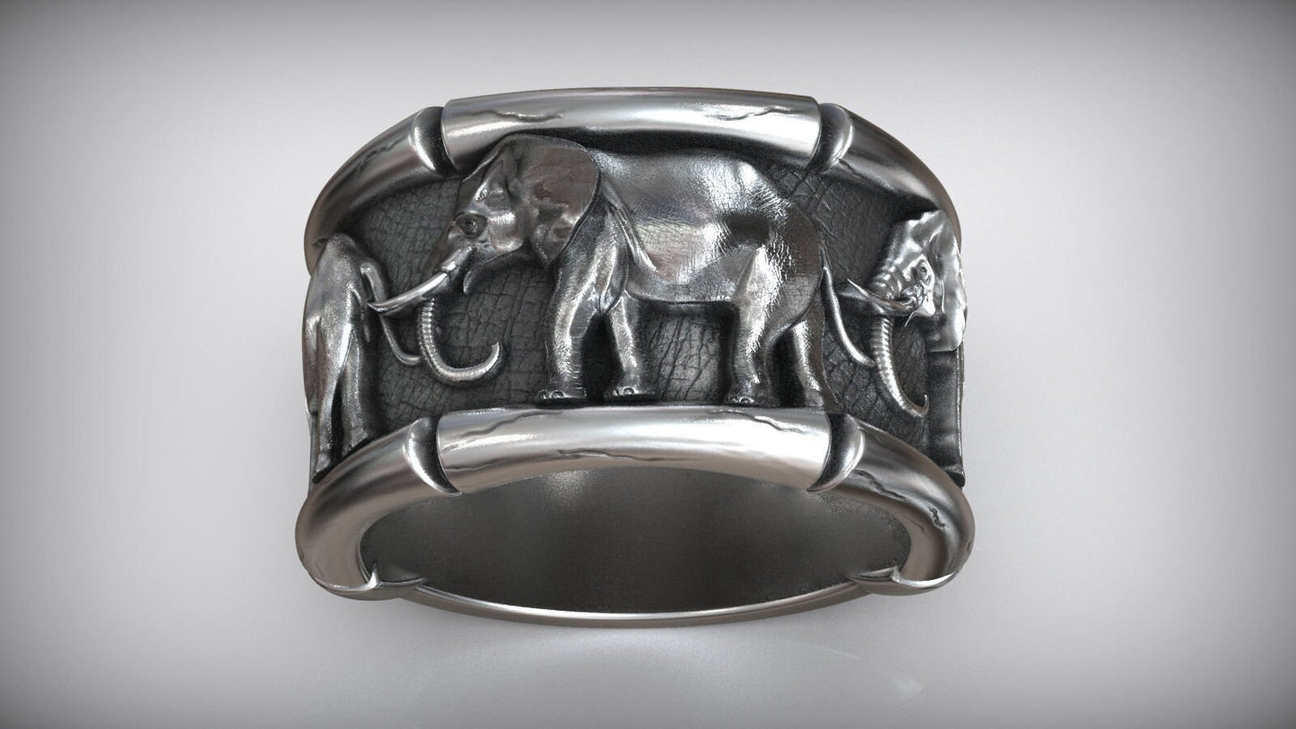 ring elephants savannah safari gold silver sculpture gift sport precious man unisex nature creation woman boys made in italy