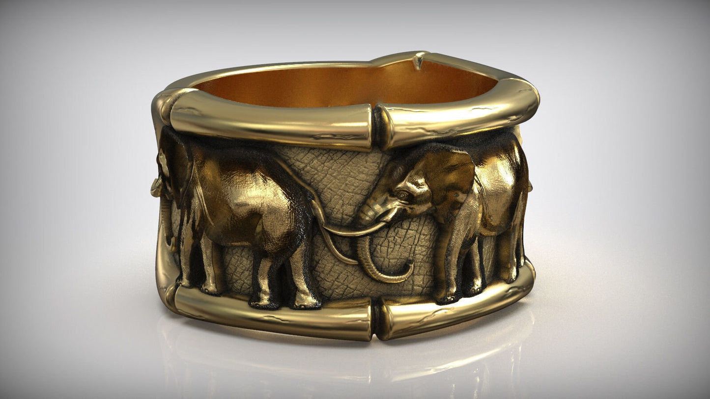 ring elephants savannah safari gold silver sculpture gift sport precious man unisex nature creation woman boys made in italy