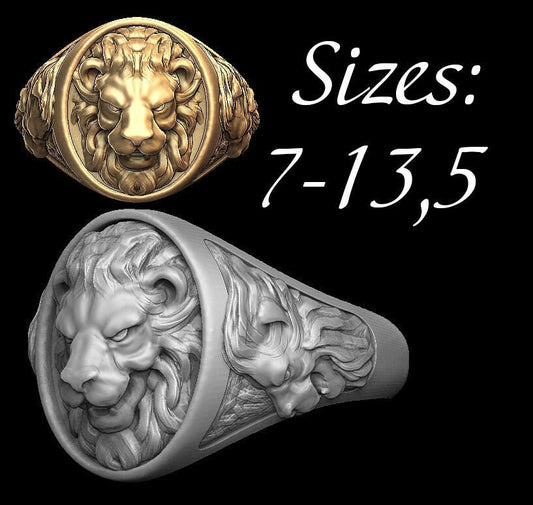 lion ring sculpture man silver gold unisex made in italy design gift birthday anniversary sport safari savannah precious