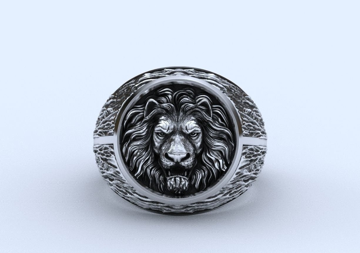 lion ring silver gold sculpture sport savannah man unisex solid birthday anniversary gift made in Italy precious