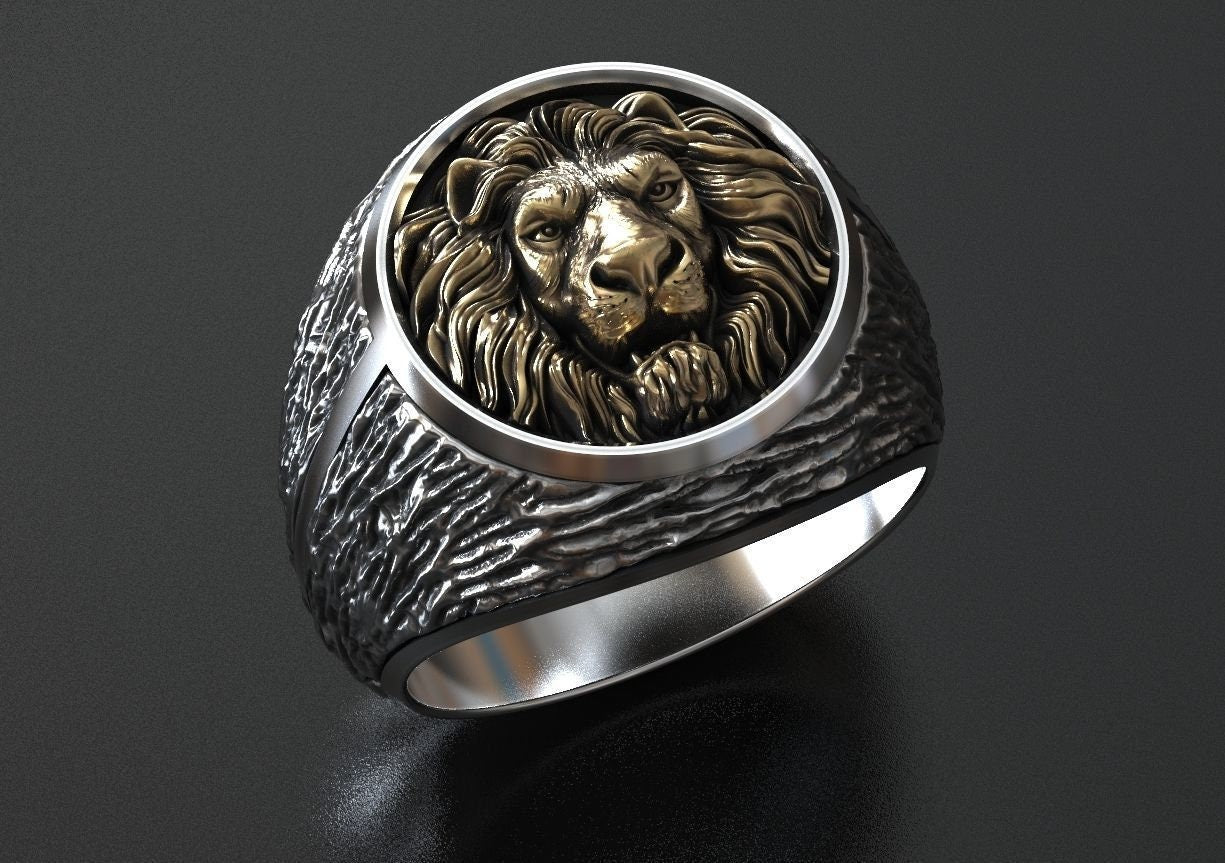 lion ring silver gold sculpture sport savannah man unisex solid birthday anniversary gift made in Italy precious