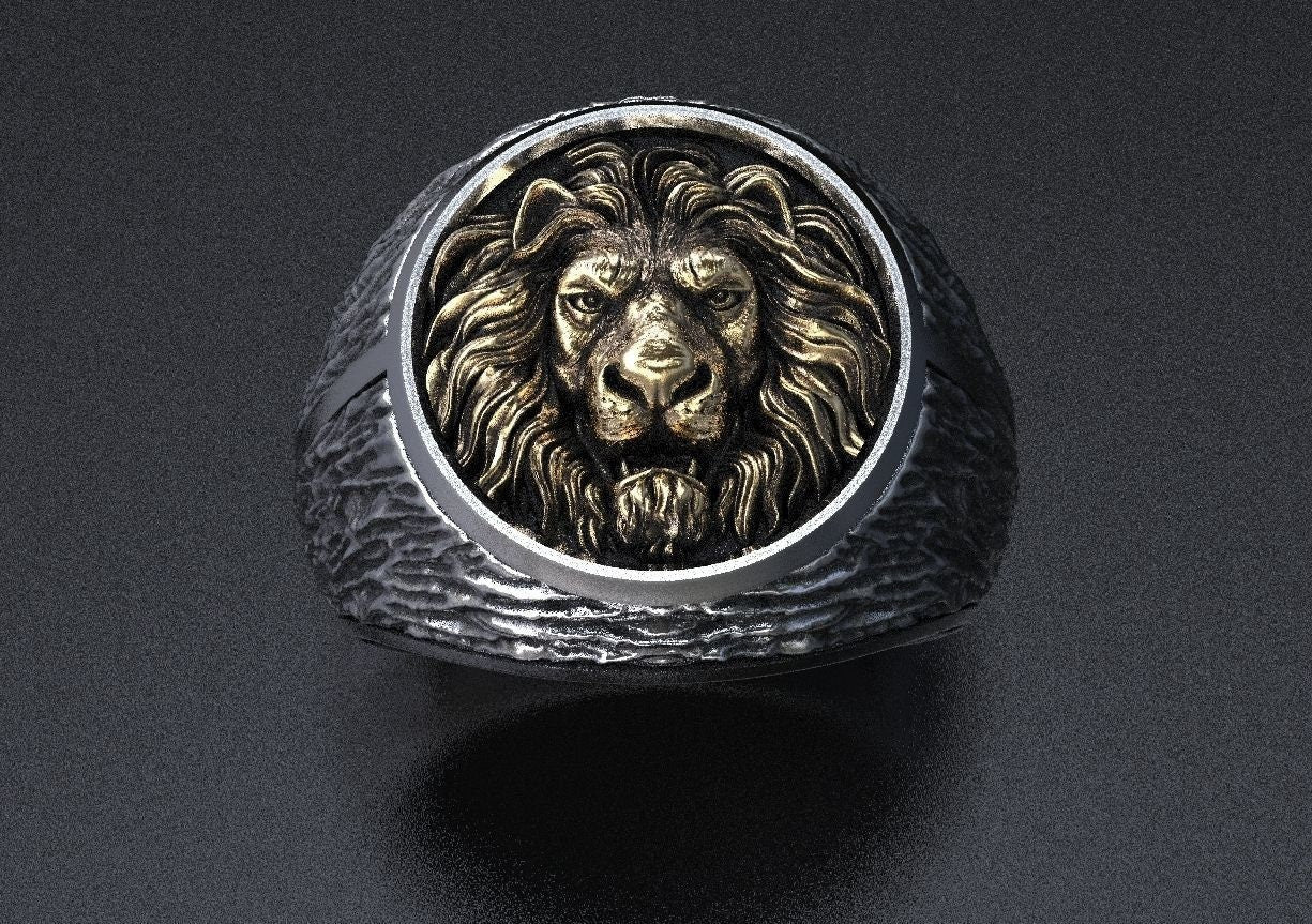 lion ring silver gold sculpture sport savannah man unisex solid birthday anniversary gift made in Italy precious