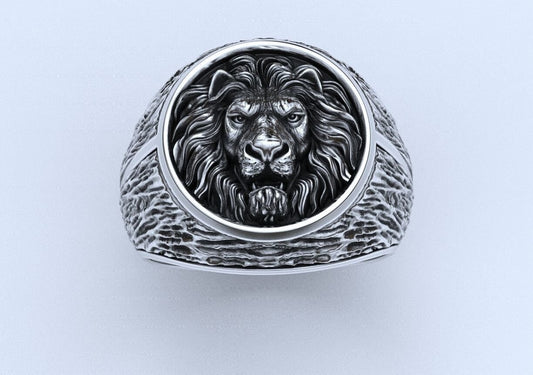 lion ring silver gold sculpture sport savannah man unisex solid birthday anniversary gift made in Italy precious