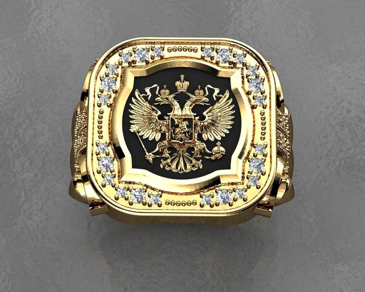 heraldic crest ring 2 eagles 18kt gold silver design unisex man gift diamonds made in italy precious fashion fashion