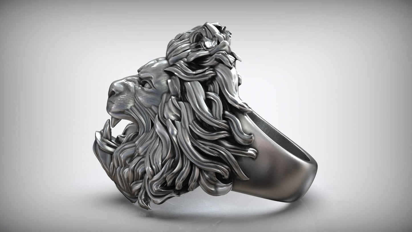 lion ring savannah safari silver 18kt gold design sculpture made in italy unisex man sport hunting birthday anniversary gift