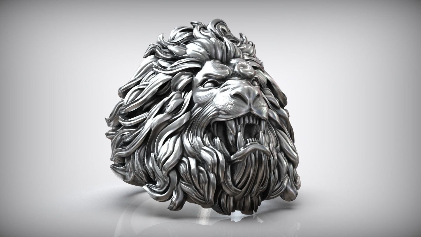 lion ring savannah safari silver 18kt gold design sculpture made in italy unisex man sport hunting birthday anniversary gift