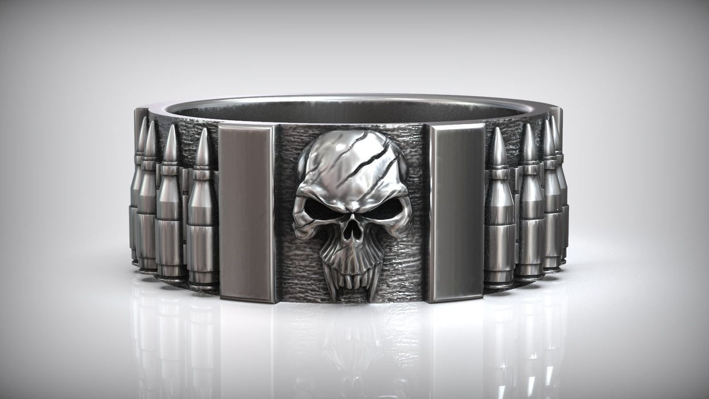 ring skull bullets war gold 18kt silver man unisex gift sculpture darkness night horror precious made in Italy