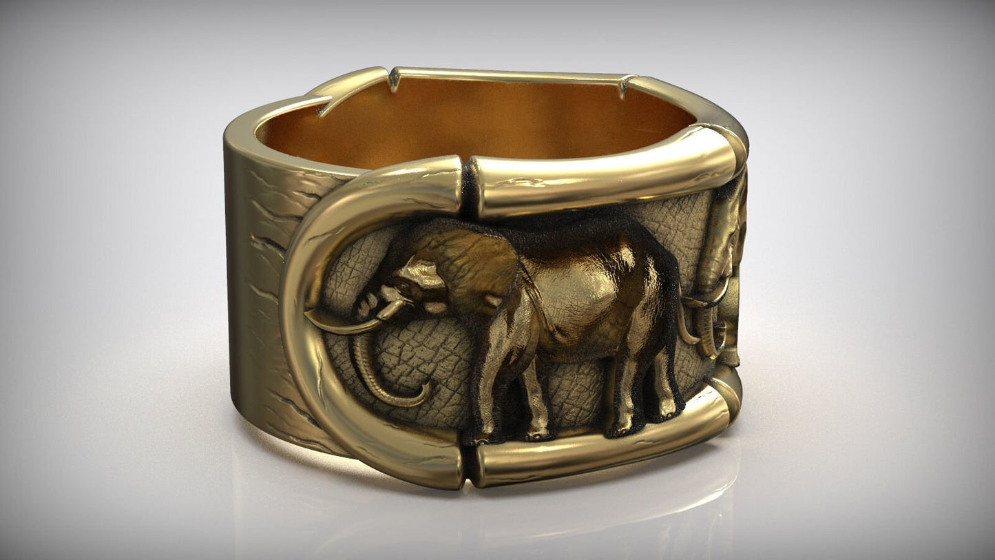 ring elephants savannah safari gold silver sculpture gift sport precious man unisex nature creation woman boys made in italy