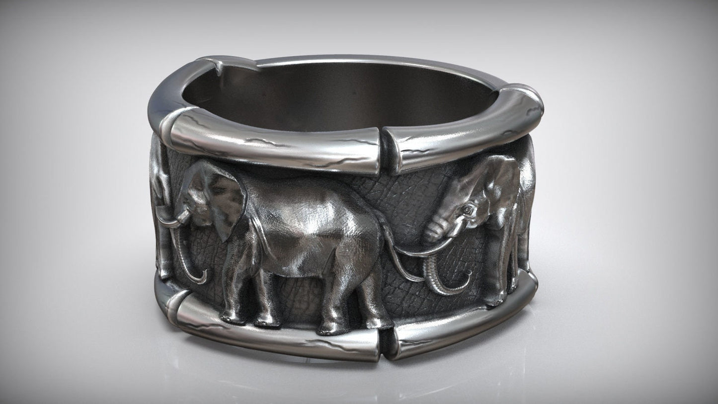 ring elephants savannah safari gold silver sculpture gift sport precious man unisex nature creation woman boys made in italy