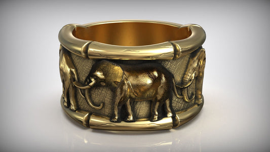 ring elephants savannah safari gold silver sculpture gift sport precious man unisex nature creation woman boys made in italy