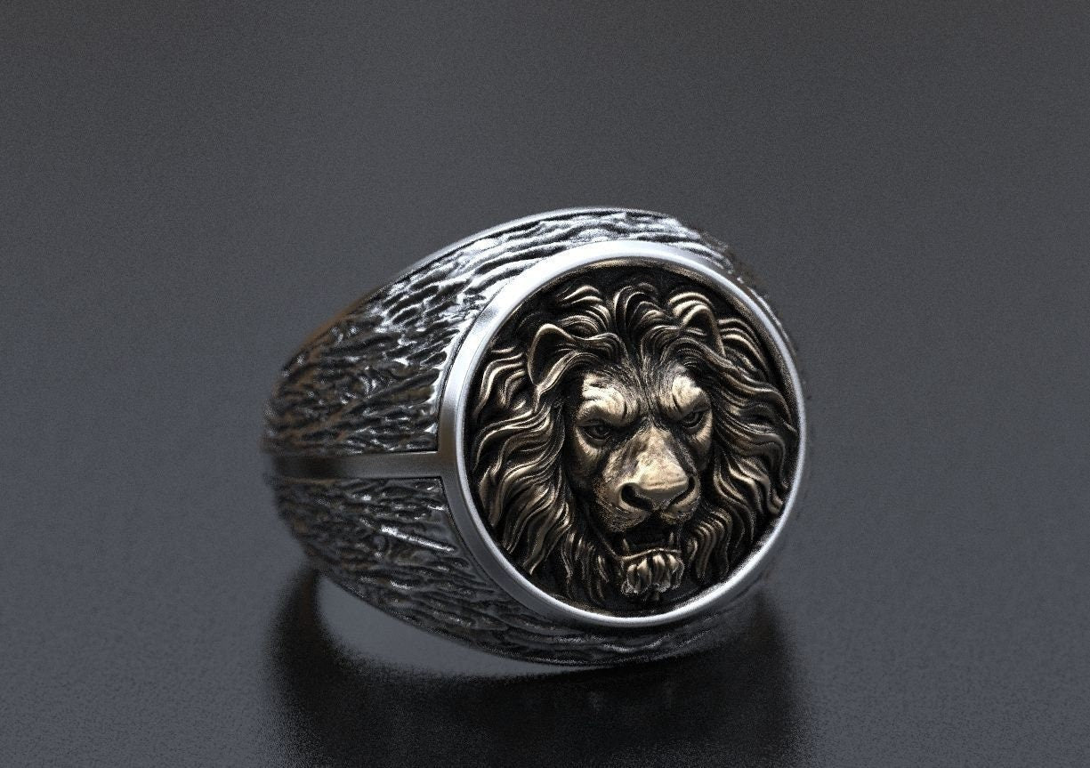 lion ring silver gold sculpture sport savannah man unisex solid birthday anniversary gift made in Italy precious