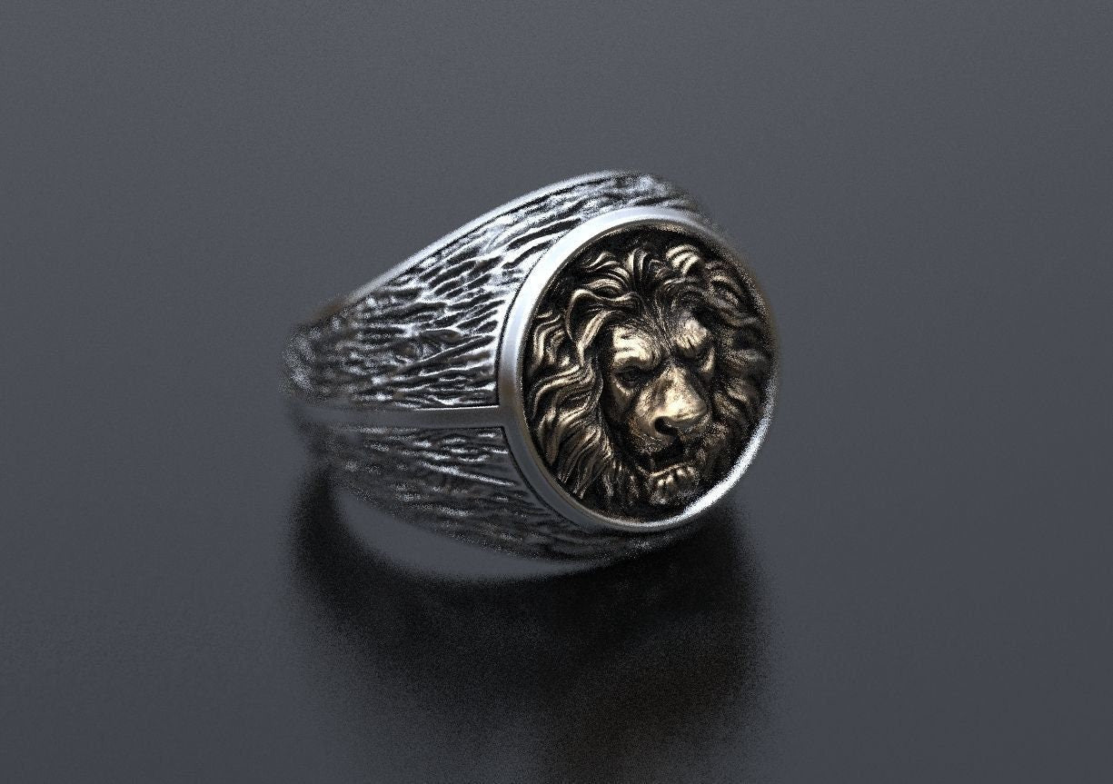 lion ring silver gold sculpture sport savannah man unisex solid birthday anniversary gift made in Italy precious