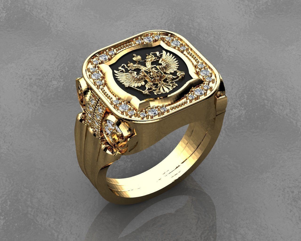 heraldic crest ring 2 eagles 18kt gold silver design unisex man gift diamonds made in italy precious fashion fashion