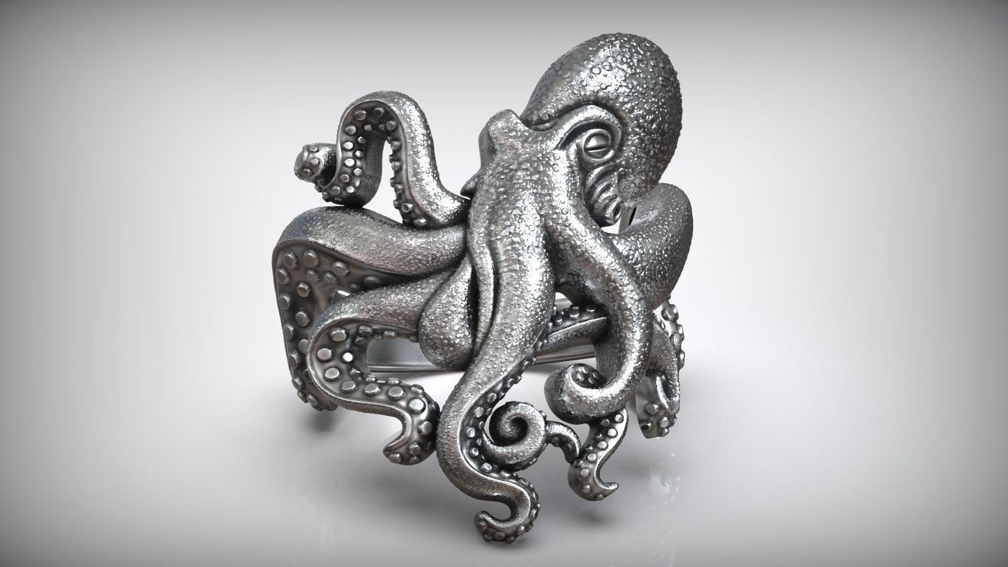 octopus ring sculpture silver gold sea animalier design made in italy fashion women men unisex precious birthday gift