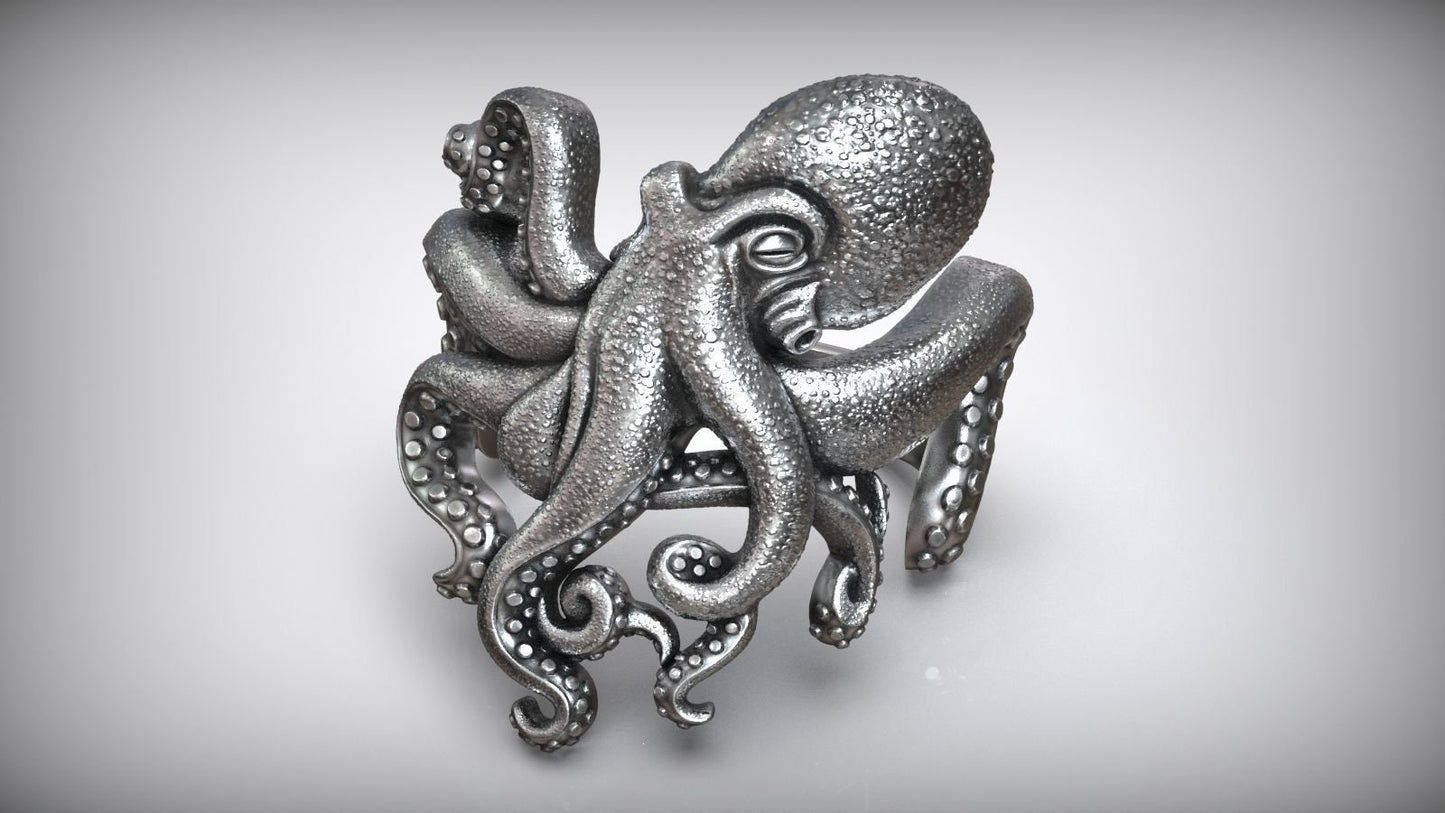 octopus ring sculpture silver gold sea animalier design made in italy fashion women men unisex precious birthday gift