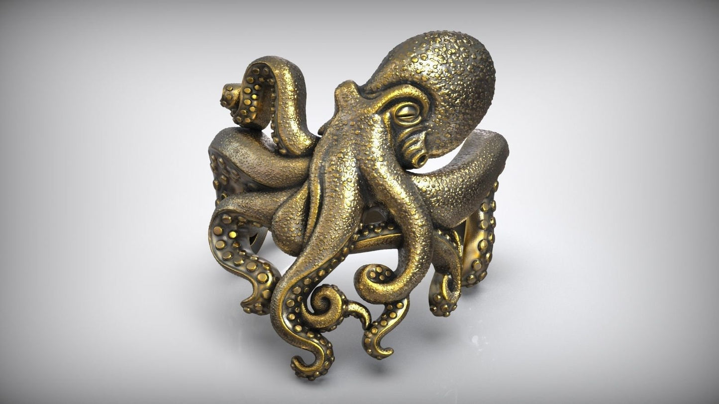 octopus ring sculpture silver gold sea animalier design made in italy fashion women men unisex precious birthday gift