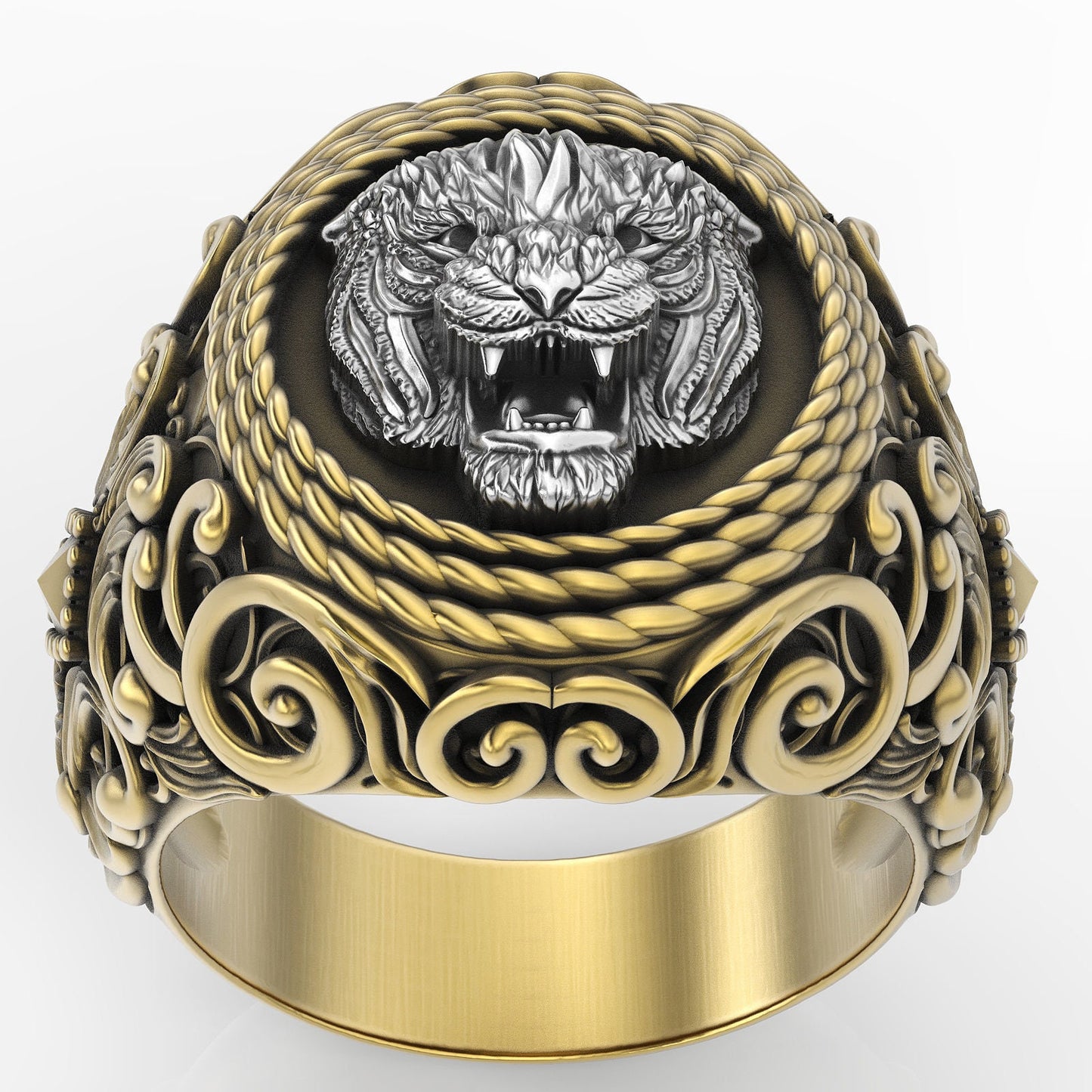 animal seal ring tiger 18kt gold silver man unisex gift made in italy design precious sculpture birthday anniversary