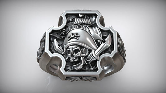 ring seal skull pirates silver 18kt gold unisex gift for men made in Italy design solid sea ship