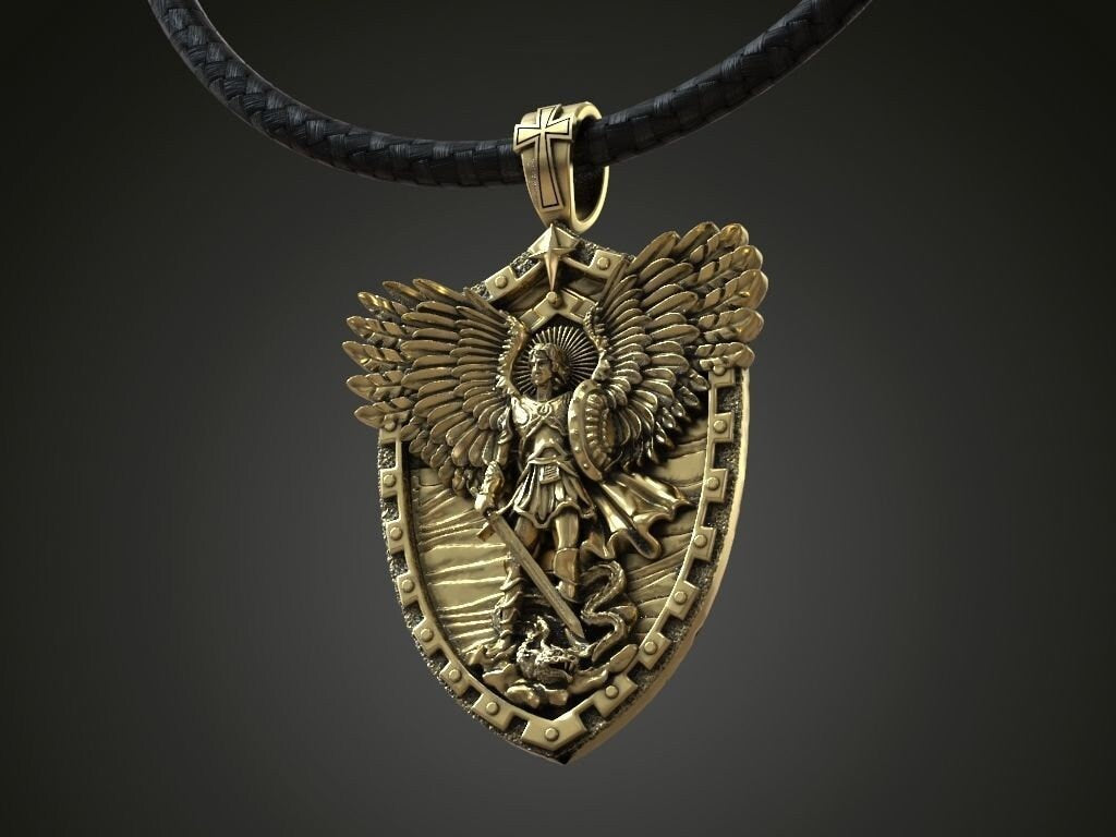 archangel michael pendant silver 18kt gold design details sculpture unisex made in italy woman anniversary birthday