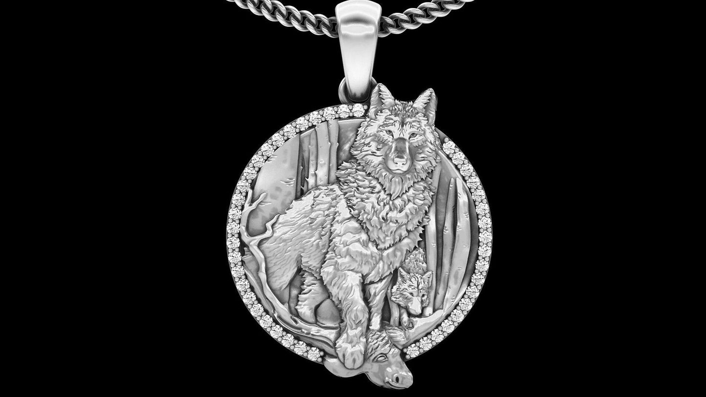 pendant wolf wolf buffalo hunting silver 18kt gold diamonds zircons rubies emeralds sapphires unisex gift birthday anniversary italy