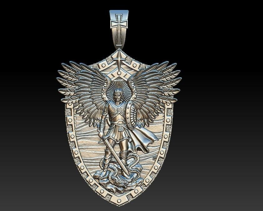 archangel michael pendant silver 18kt gold design details sculpture unisex made in italy woman anniversary birthday