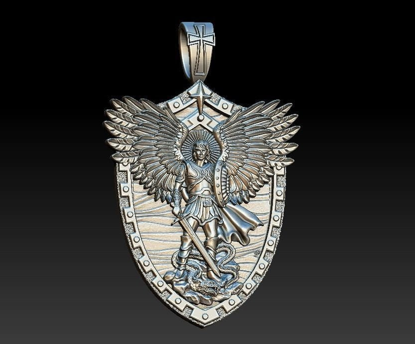 archangel michael pendant silver 18kt gold design details sculpture unisex made in italy woman anniversary birthday