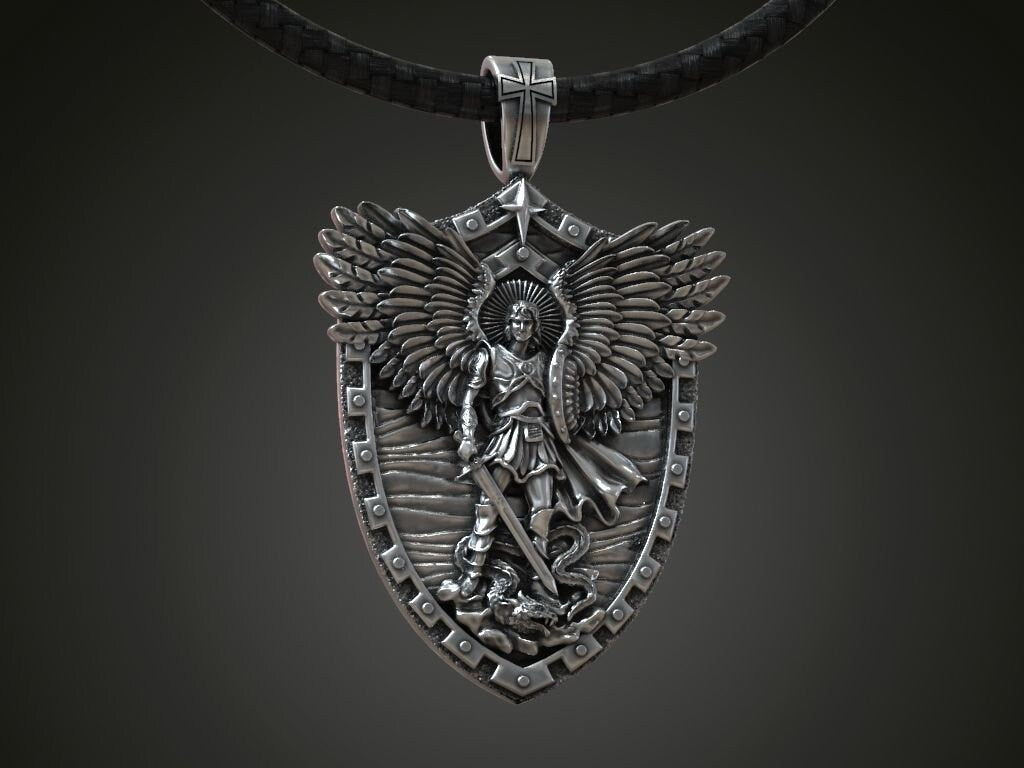 archangel michael pendant silver 18kt gold design details sculpture unisex made in italy woman anniversary birthday