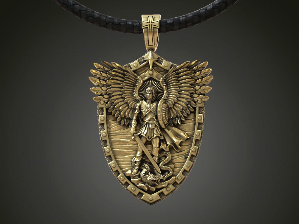 archangel michael pendant silver 18kt gold design details sculpture unisex made in italy woman anniversary birthday