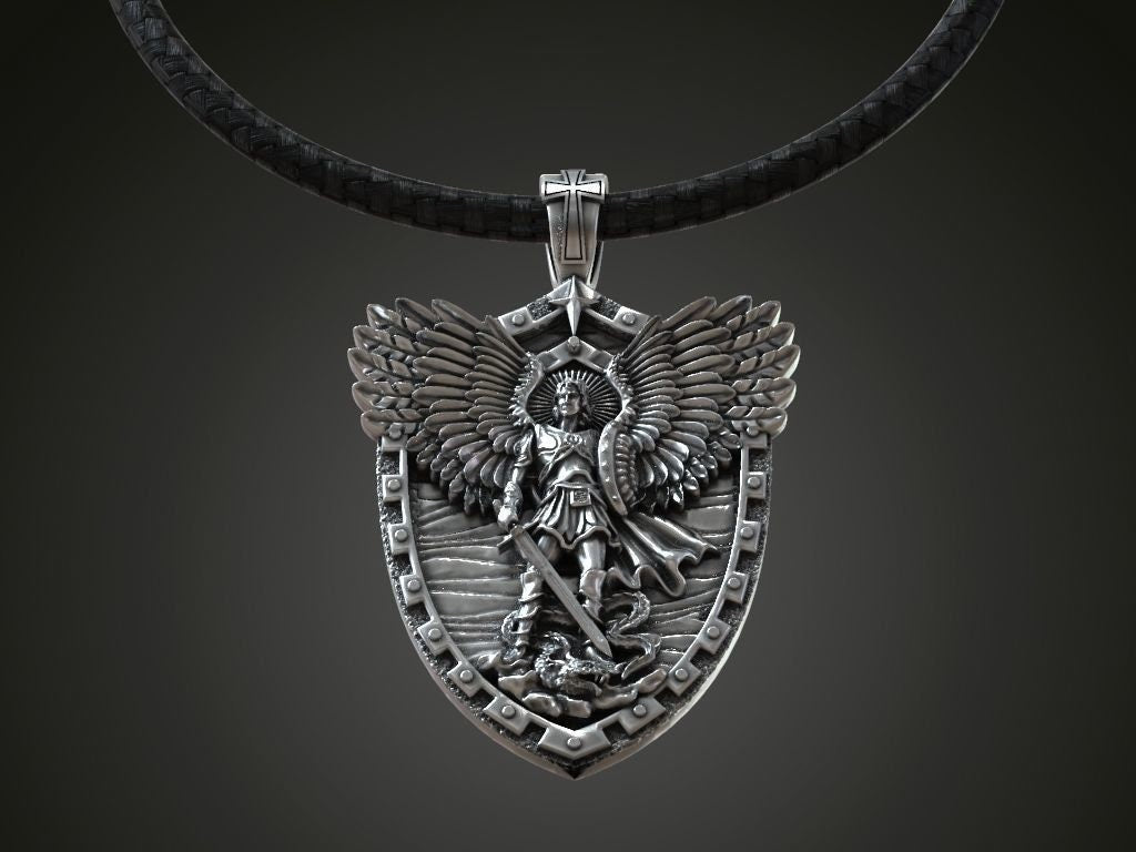 archangel michael pendant silver 18kt gold design details sculpture unisex made in italy woman anniversary birthday