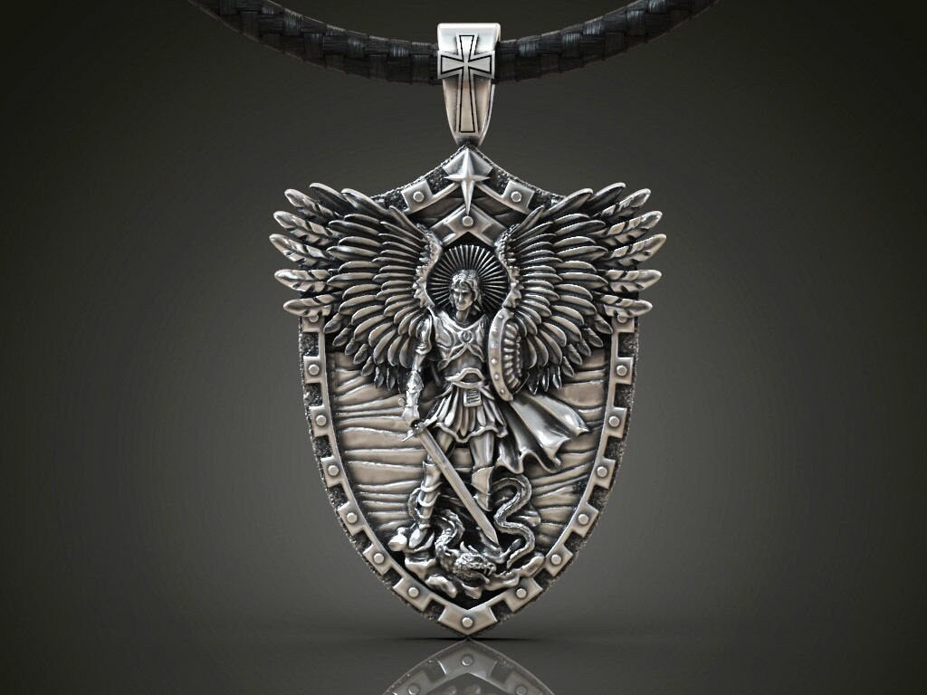 archangel michael pendant silver 18kt gold design details sculpture unisex made in italy woman anniversary birthday