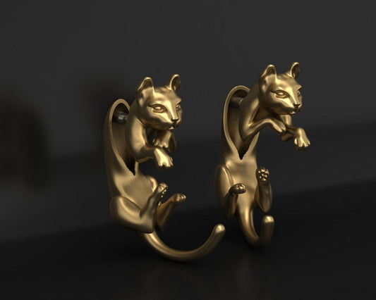 earring cat silver 18kt gold animal sculpture precious design unique made in italy woman girl engagement gift birthday idea