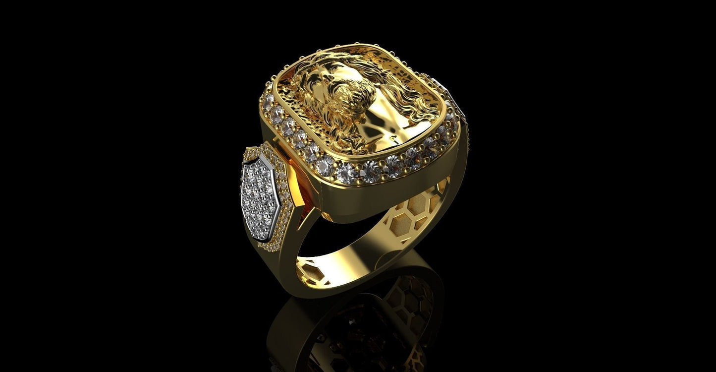 18 kt 14 kt gold jesus ring 925 silver man unisex solid diamonds zircons gift birthday anniversary precious made in italy