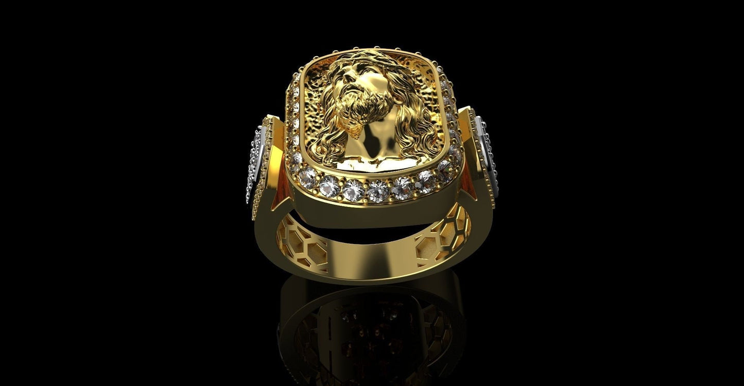 18 kt 14 kt gold jesus ring 925 silver man unisex solid diamonds zircons gift birthday anniversary precious made in italy