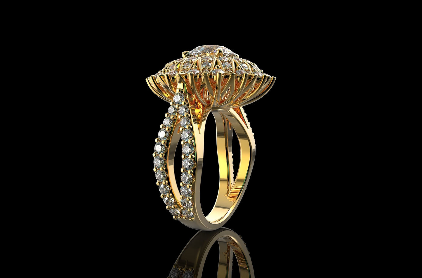 18kt 14kt gold flower ring diamonds zircons design woman gift fashion engagement bride anniversary made in italy birthday