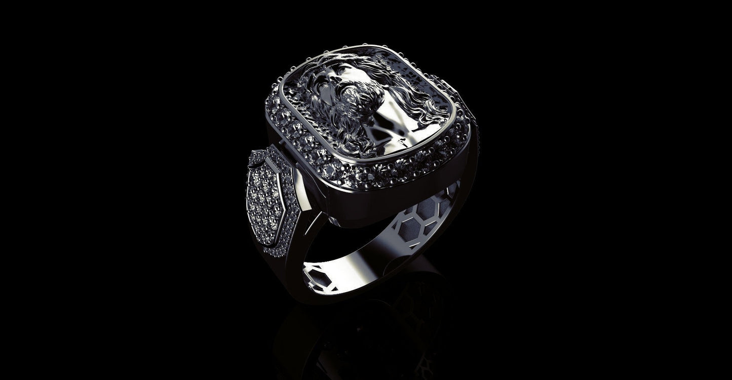 18 kt 14 kt gold jesus ring 925 silver man unisex solid diamonds zircons gift birthday anniversary precious made in italy