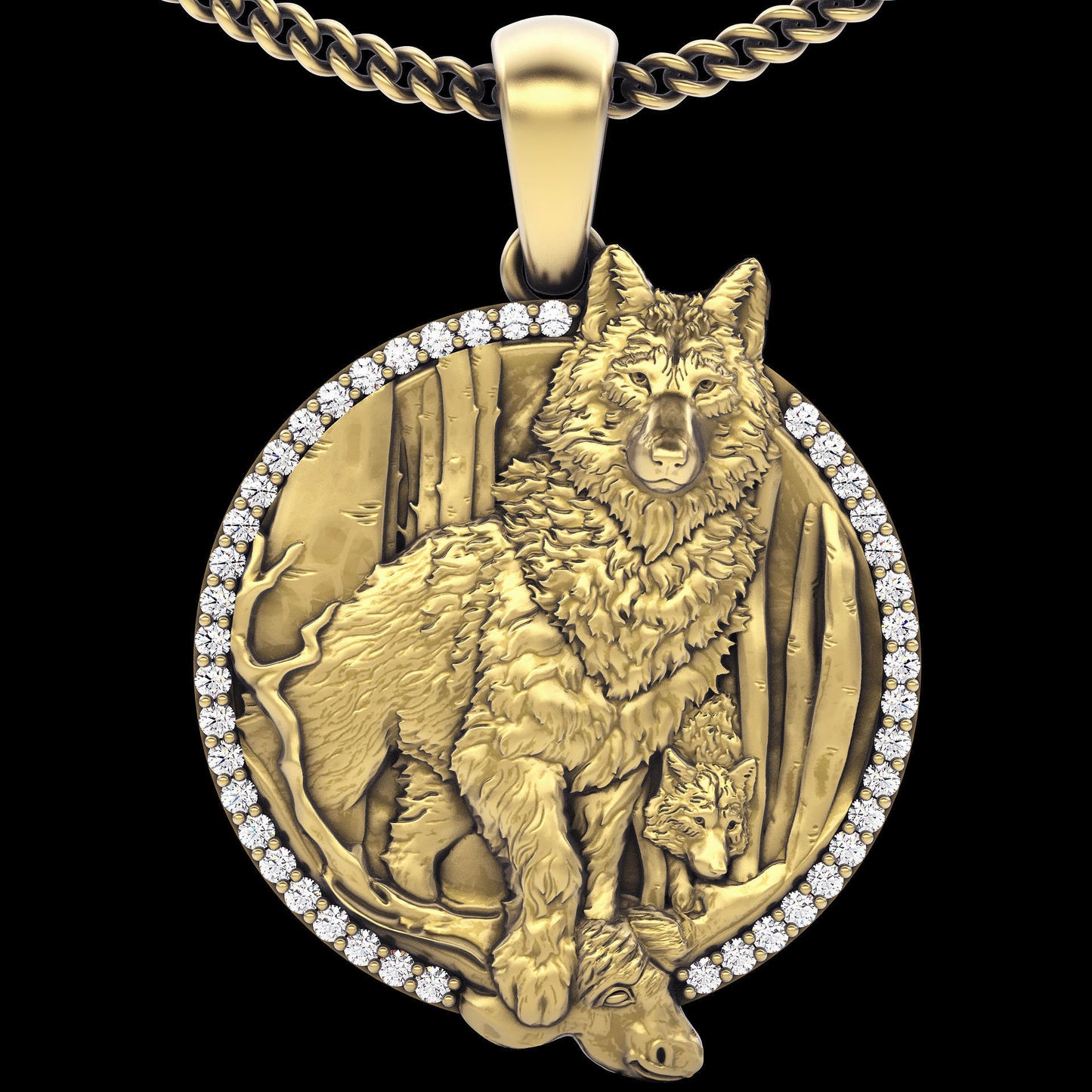 pendant wolf wolf buffalo hunting silver 18kt gold diamonds zircons rubies emeralds sapphires unisex gift birthday anniversary italy