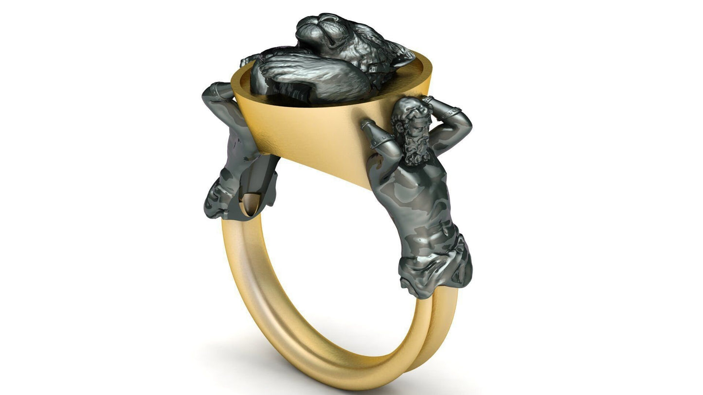 lion ring statues silver 18kt gold design sculpture unisex man gift made in italy solid birthday symbol strength precious anniversary